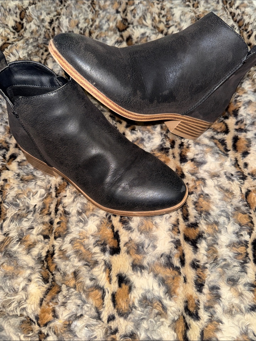 MIA Kids Black Ankle Boots with Tan Stacked Heel